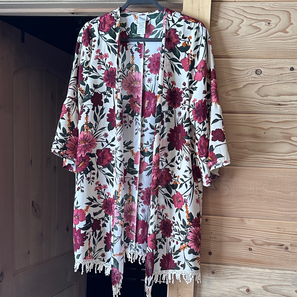 Time and Tru Floral Blouse with Burgundy and White